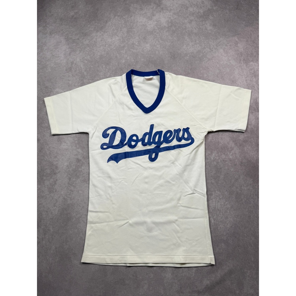 VTG Rawlings Los Angeles Dodgers V-Neck Jersey T-Shirt White Blue Adult S USA